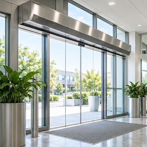 Air curtain installed at a bright entrance